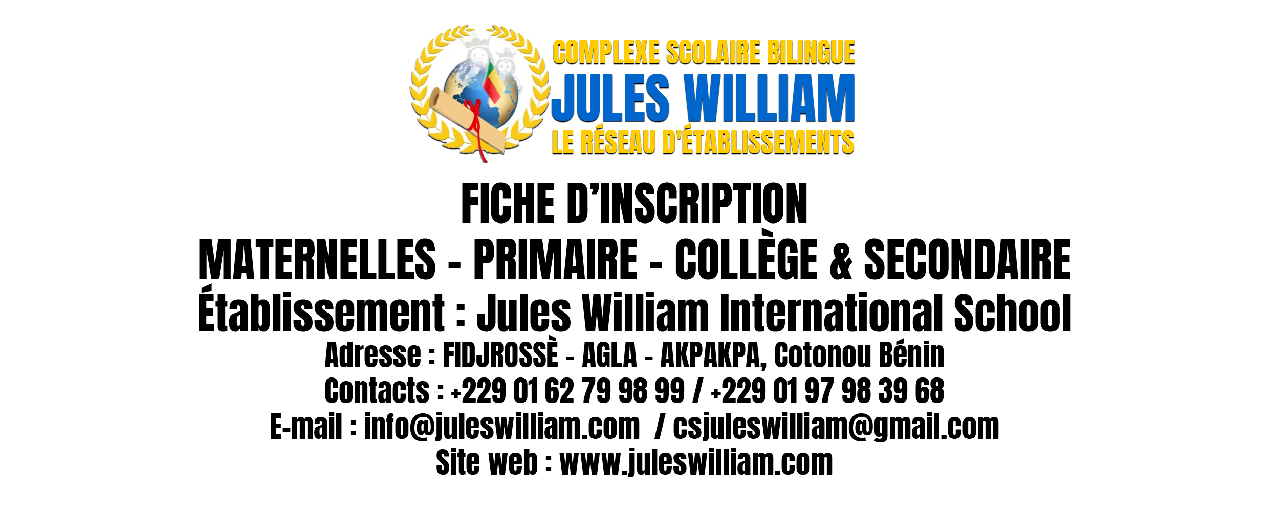 Fiche d'inscription - Jules William International School